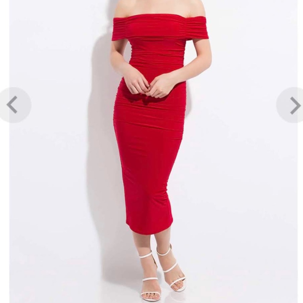 Ruched Off-Shoulder Red Dress